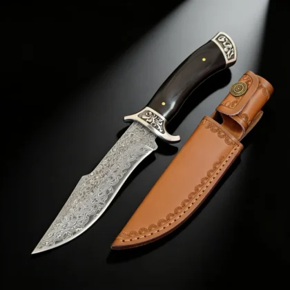 Couteau Droit Vintage en Damas et Bois de Santal Violet