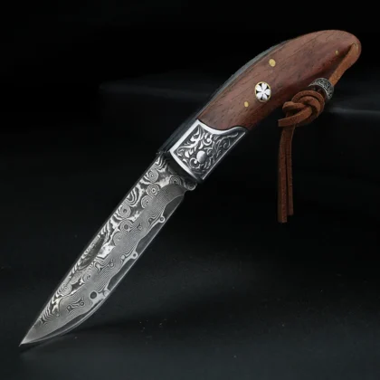 Couteau de Poche Pliant de Gentleman en Acier Damas