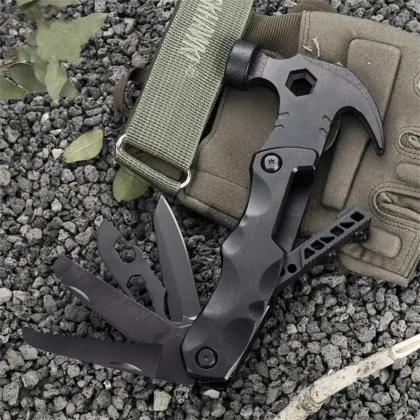 Marteau Multifonction de Camping 18-en-1 Noir 14cm