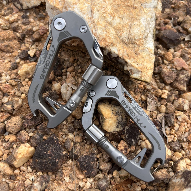 Mousqueton Couteau Multifonction EDC LETGOS en Acier Damas – Image 2