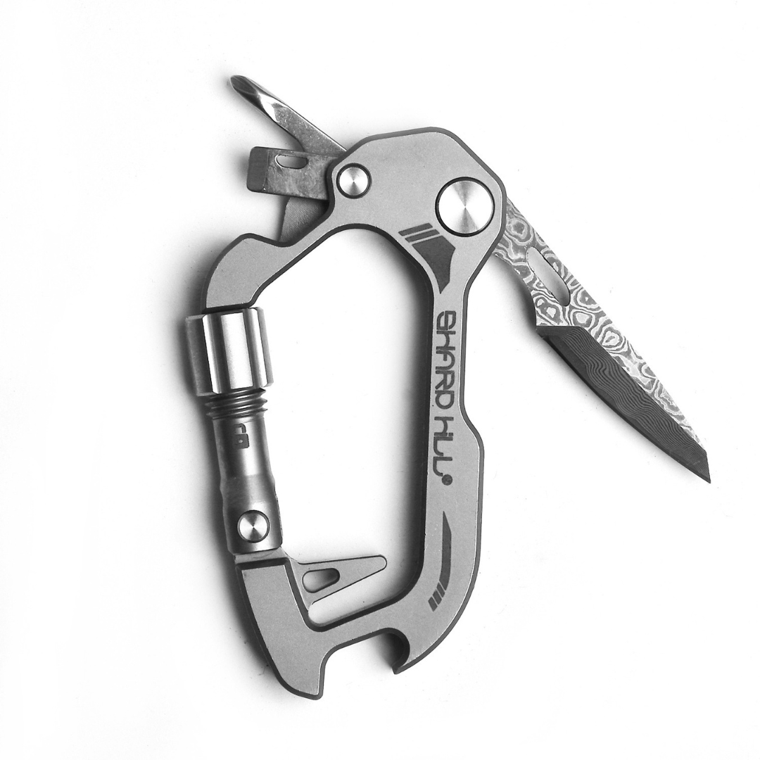 Mousqueton Couteau Multifonction EDC LETGOS en Acier Damas – Image 7