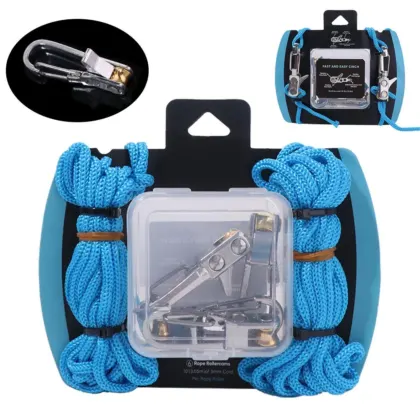 Kit tendeur à poulie et corde de camping bleu