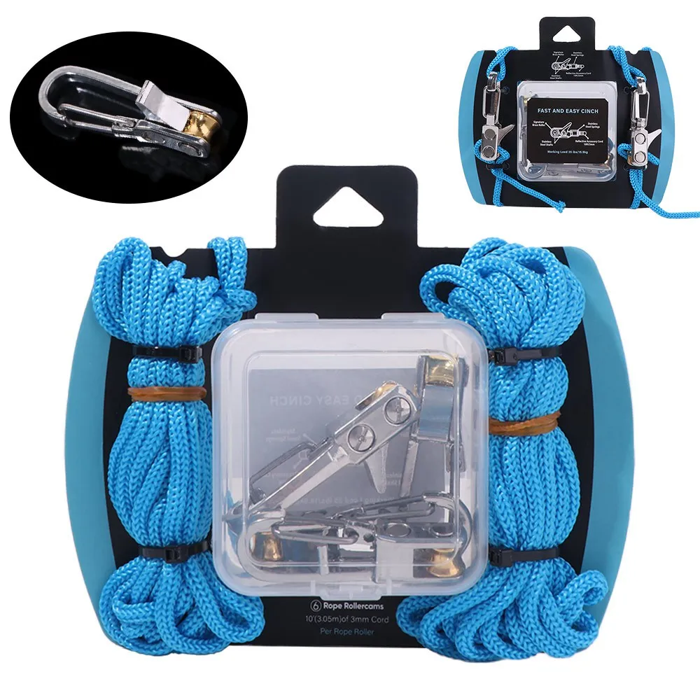 Kit tendeur à poulie et corde de camping bleu
